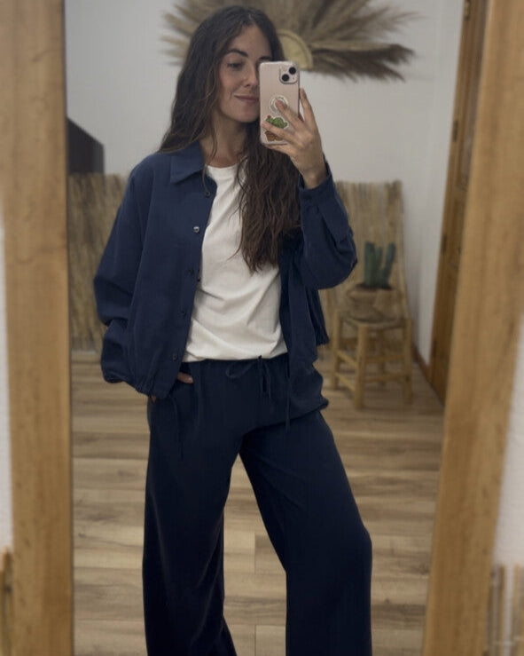 Pantalon fluido azul