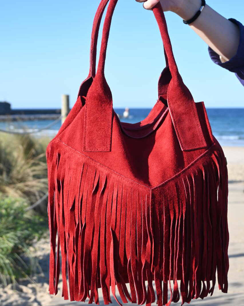Bolso de hombro flecos granate