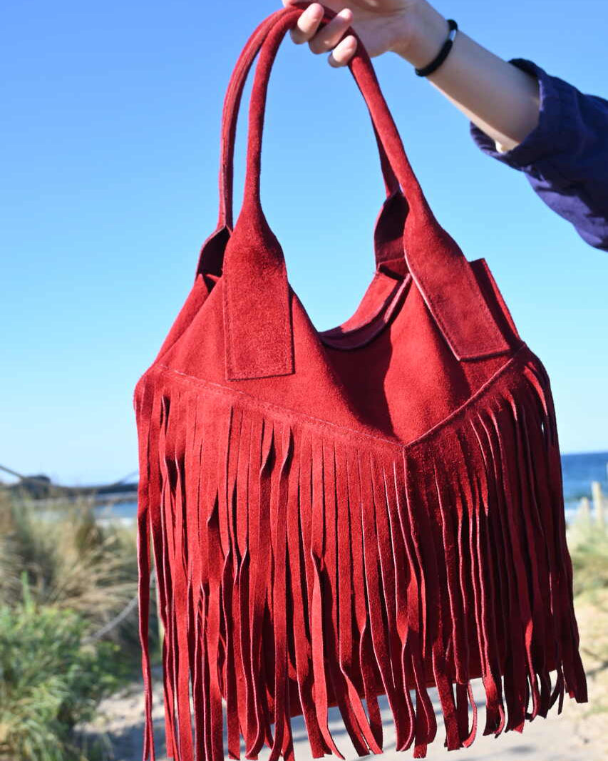 Bolso de hombro flecos granate