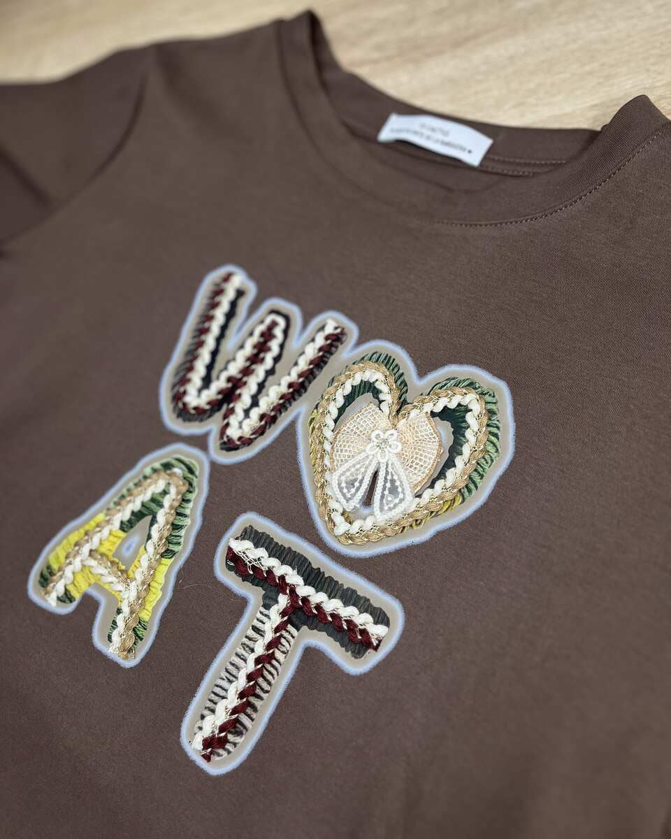 Camiseta marrón bordada