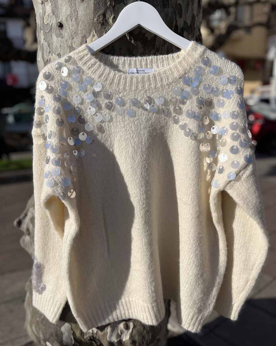 Jersey blanco lentejuela