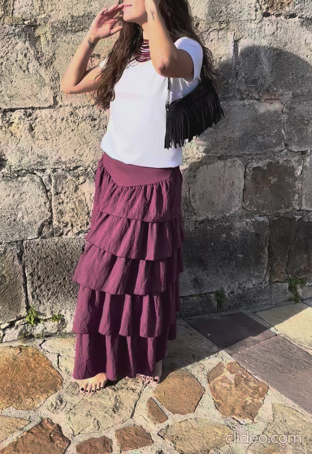 Falda larga volantes vino