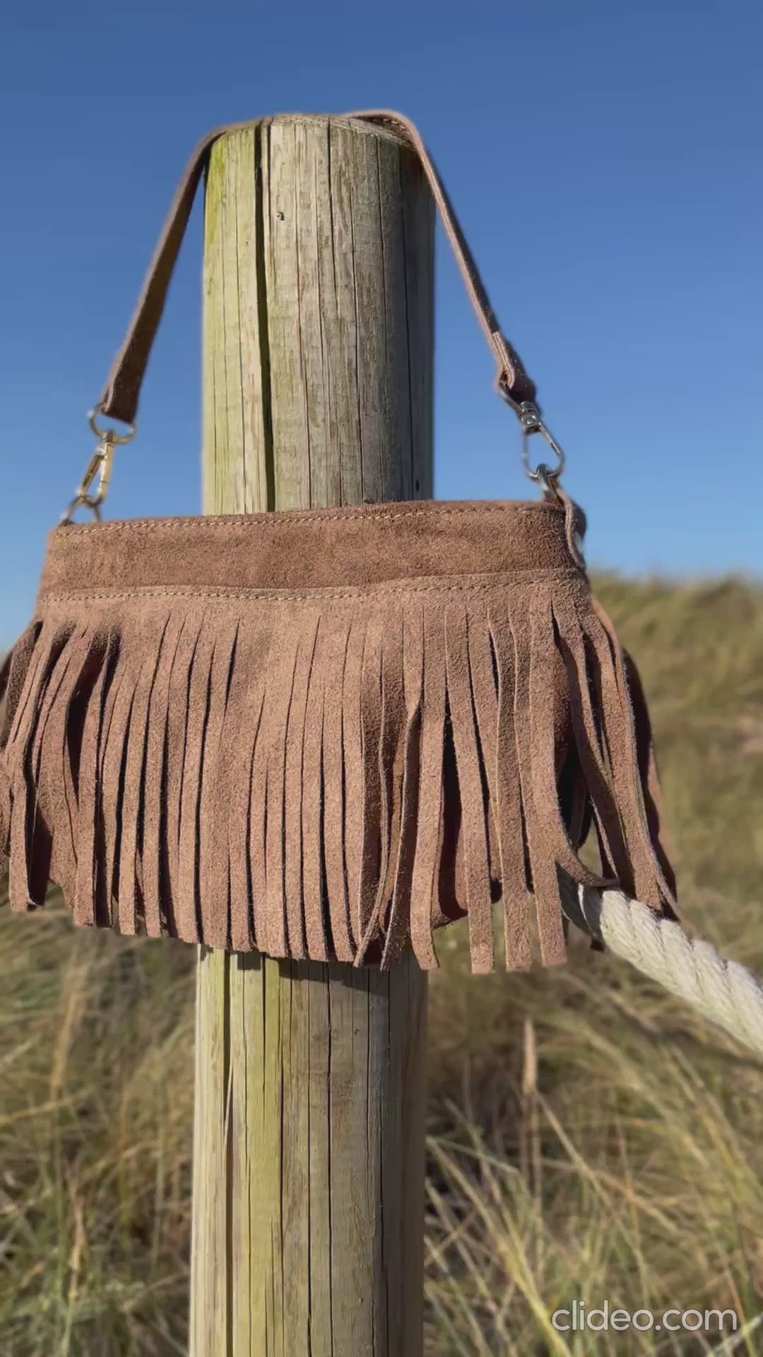 Bolso pequeño flecos beige