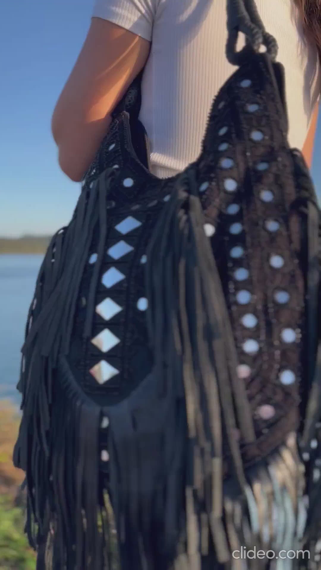 Bolso India grande negro y plata