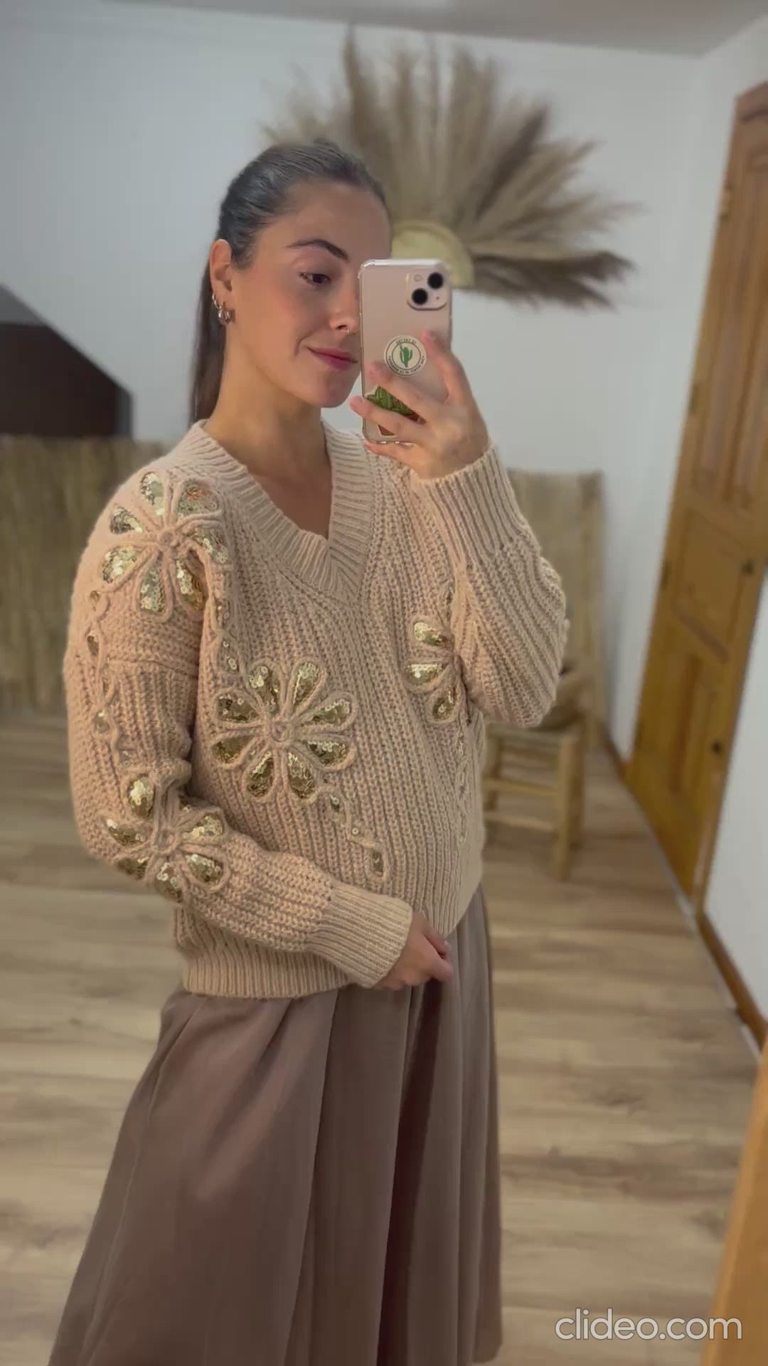 Jersey beige flores