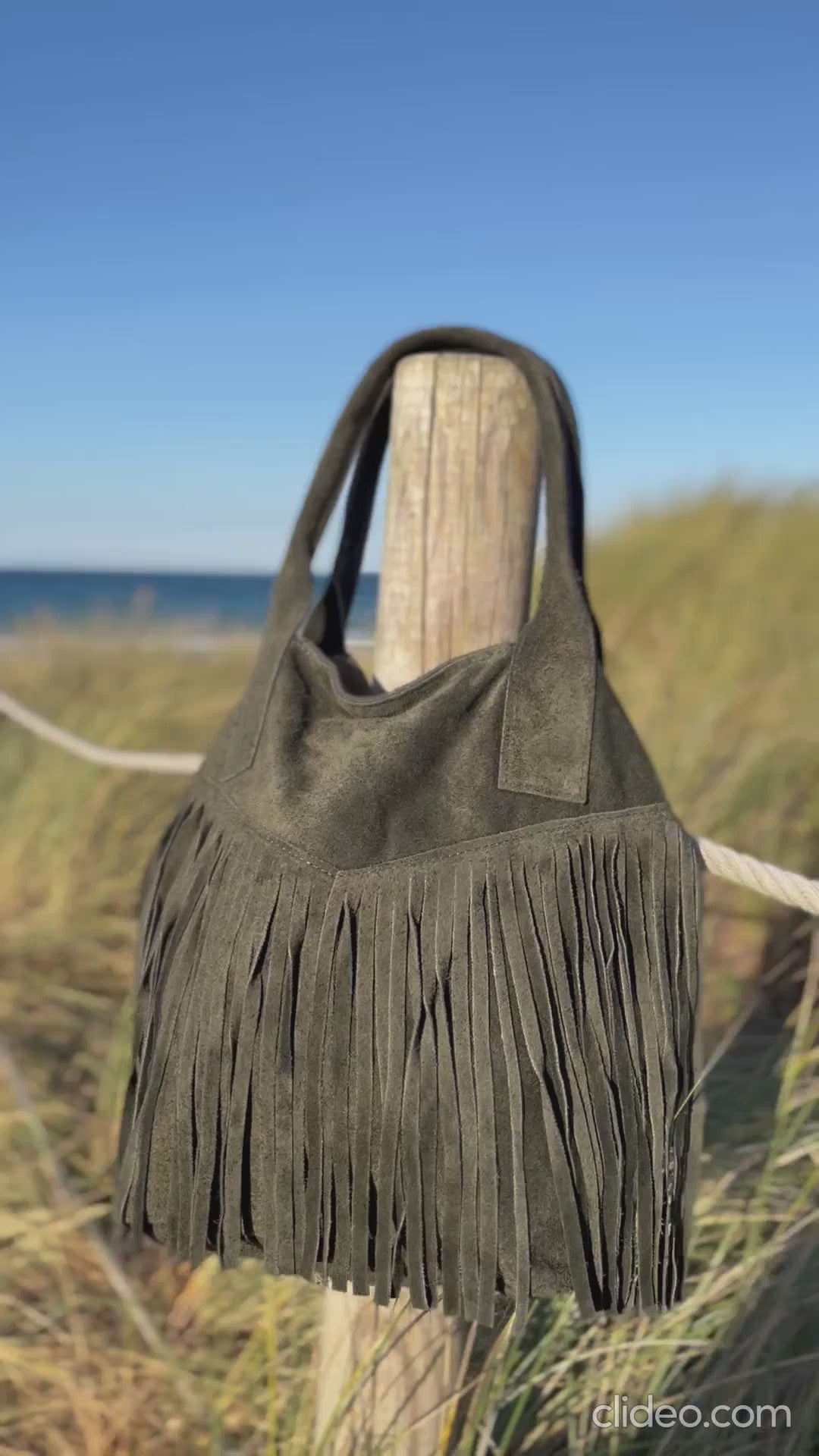 Bolso de hombre flecos verde